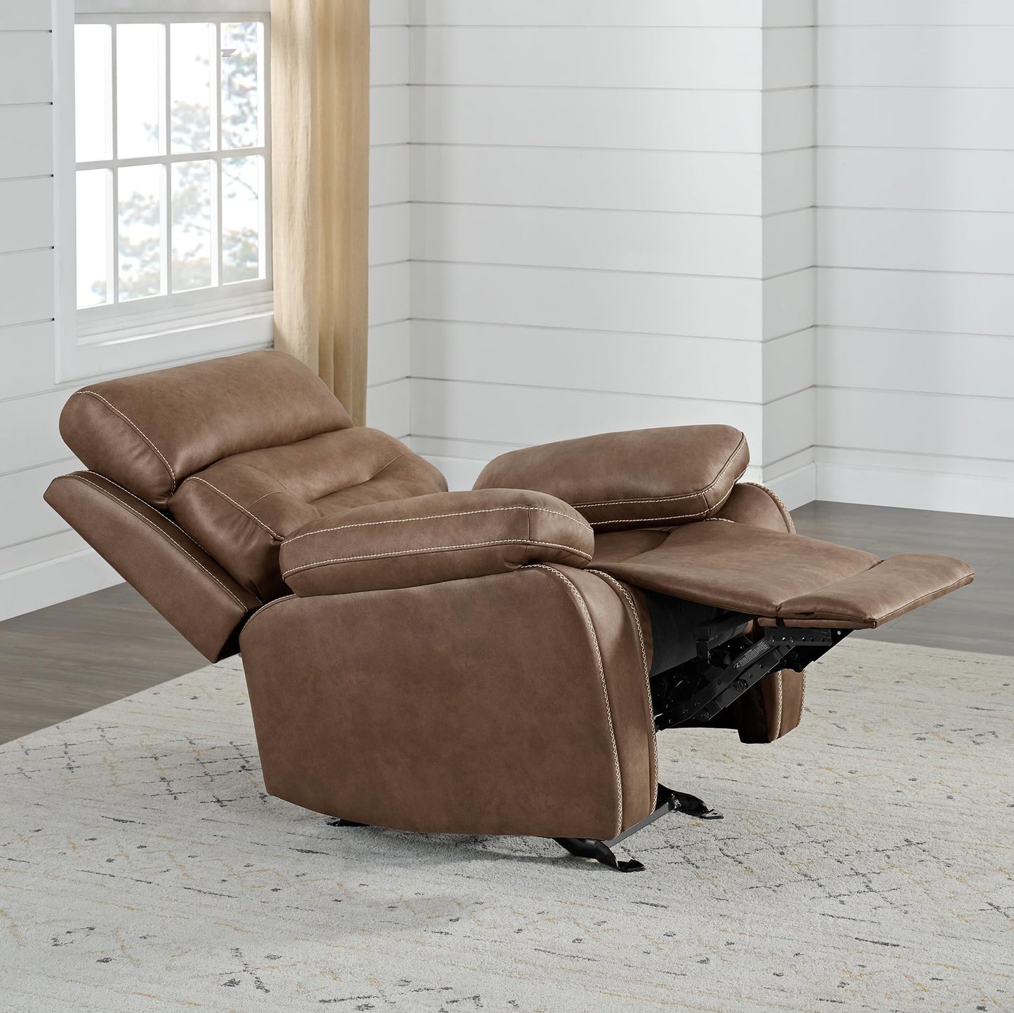 KISLOT Leather Recliner Chair Manual Sofa Rocker for Adults with Overstuffed Arm for Living Room Bedroom Home Theater Seating