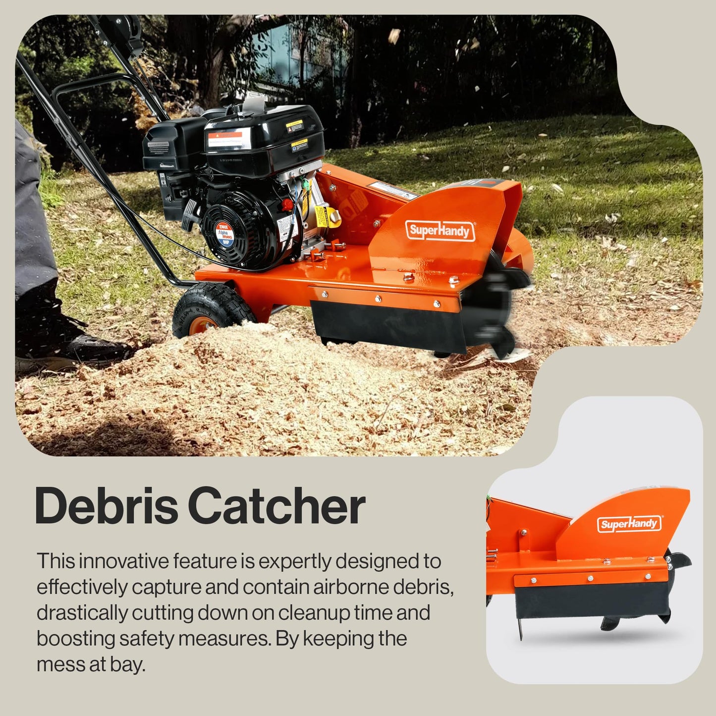 SuperHandy Gas-Powered Stump Grinder with 9HP Engine, Direct Belt Drive, 12-Inch Cutting Depth, 6 Durable Carbide Teeth – Compact and Lightweight