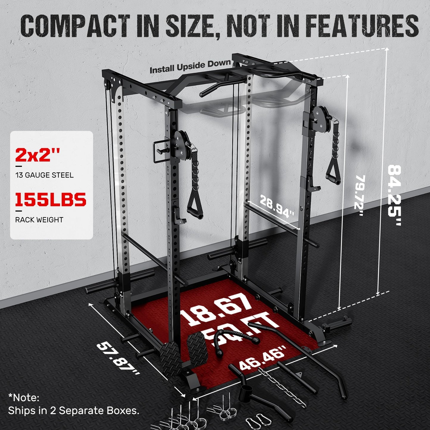 GOIMU DP01 Power Cage, 2000LBS Squat Rack with Cable Crossover and Dual Independent Pulley System, Full Cage for Full Body Training, Power Rack with More Training Attachments for Home Gym(Black)