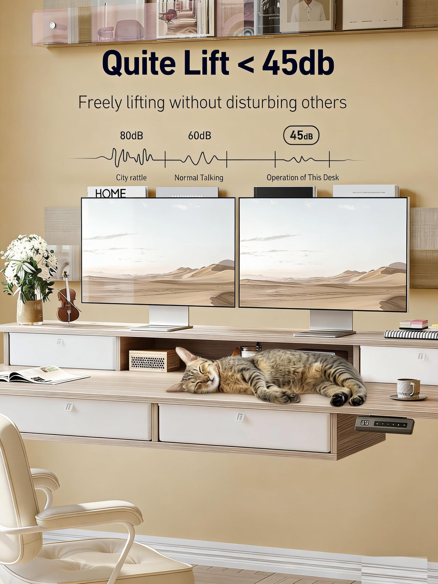 CubiCubi 60" x 30" Standing Desk with Drawers, Height Adjustable Electric Workstation, Computer Sit Stand Up Table with Large Storage Shelf 4 Drawers and 2 Hooks, Light Rustic Brown