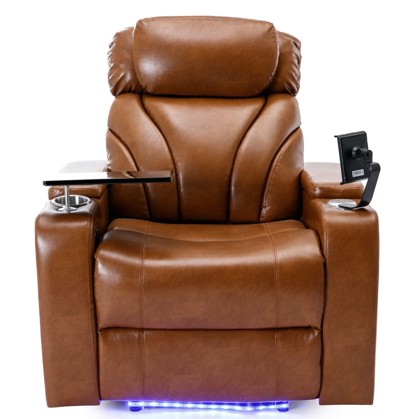 Merax Leather Recliner Power Chair, Home Theater Seating with Multimedia Audio Armrest, Cup Holders & Storage, Light Brown