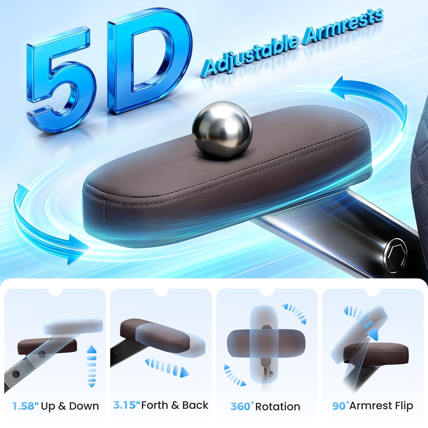 Big and Tall Office Chair for Heavy People, 500LBS Wide Seat Computer Desk Chair, Extra Large Executive Gaming Chair with Adjustable Lumbar Support and 5D Flip Arms, Comfy Heavy Duty Office Chair