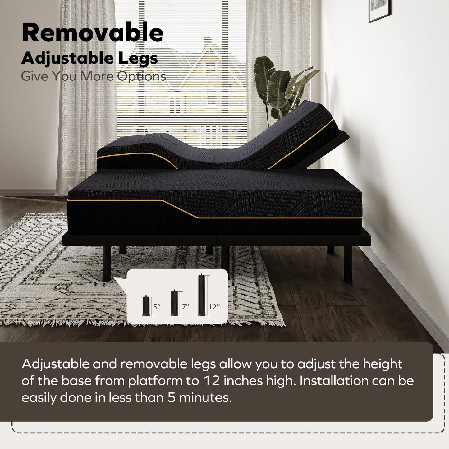 MLILY EGOHOME Split King Adjustable Bed Frame and 14 inch Memory Foam Mattress, Wireless Remote Adjustable Bed Base with 12" Adjustable Legs and Head and Foot Incline, Zero Gravity, Easy Assembly