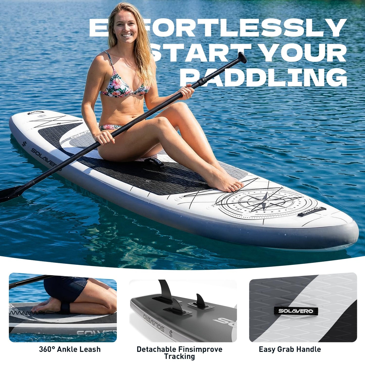 SOLAVERO Inflatable Stand Up Paddle Board with Premium SUP Accessories, Extra Wide Stable SUP Board for All Skill Levels, 11'6" Paddleboard with Non-Slip EVA Deck for Adults & Youth