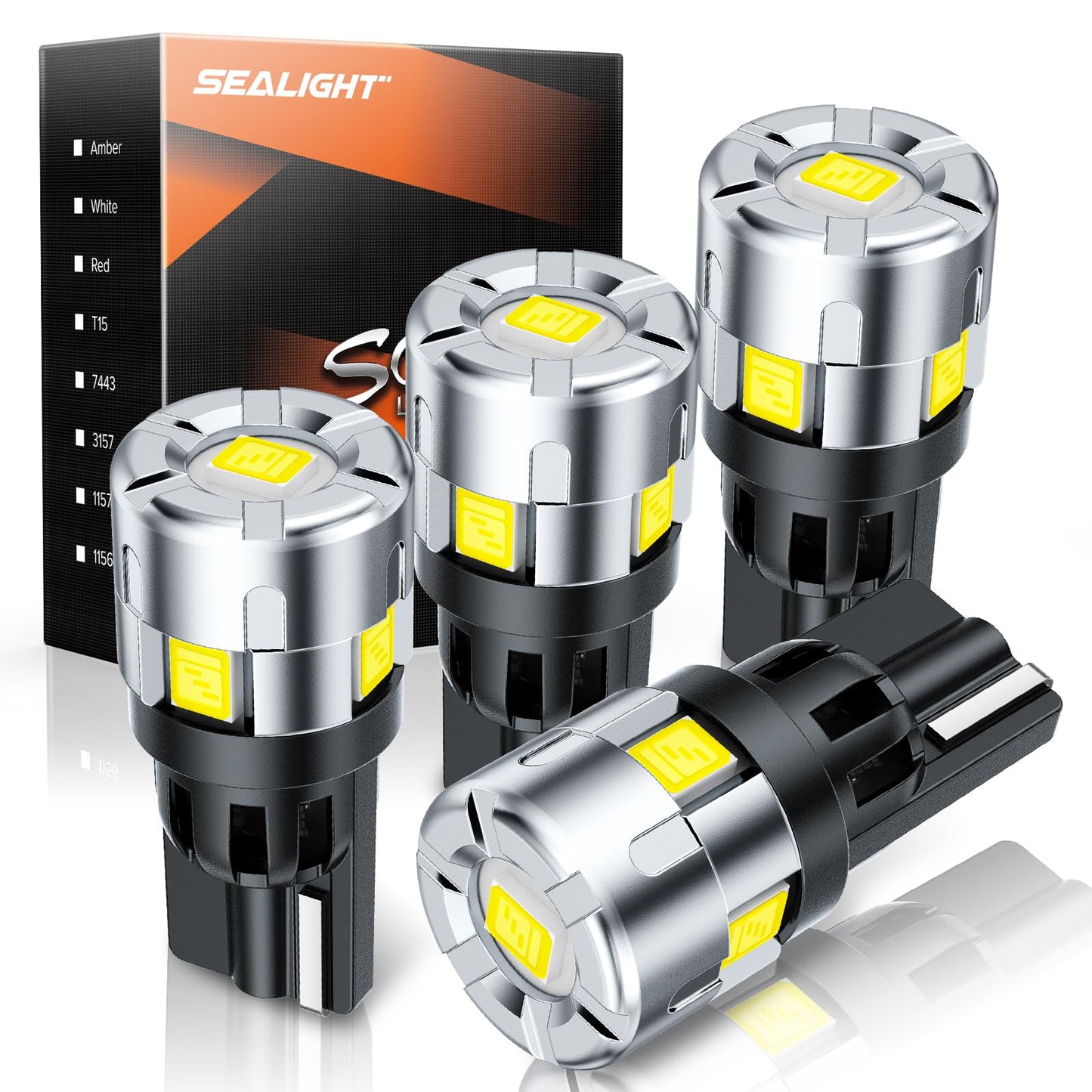 SEALIGHT T10 LED Light Bulb 600% Brightness 6500K White Replacement Bulbs for License Plate, Dome, Map, Door - Pack of 4