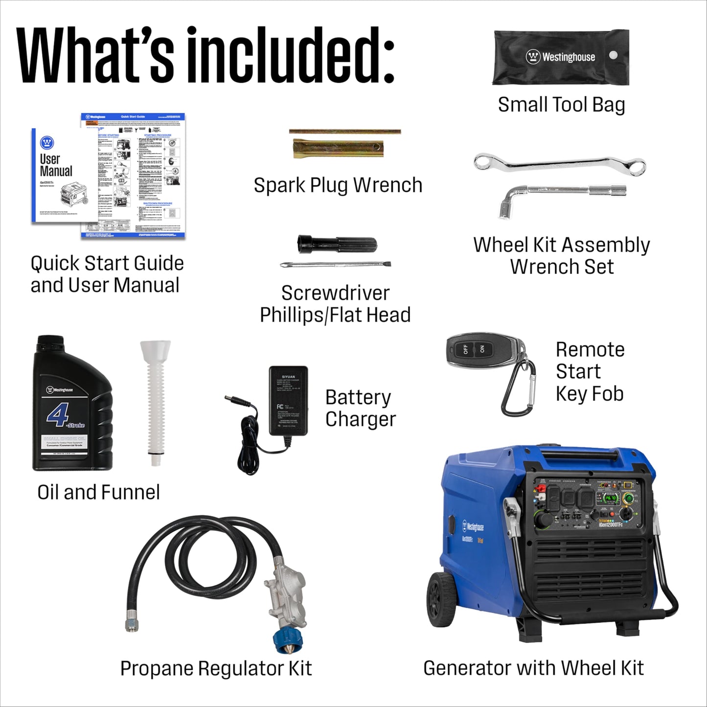 Westinghouse 12000 Peak Watt Tri-Fuel Portable Inverter Generator, Remote Start, Transfer Switch Ready, Gas/Propane/Natural Gas Powered, Low THD, Safe for Electronics, Parallel Capable, CO Sensor
