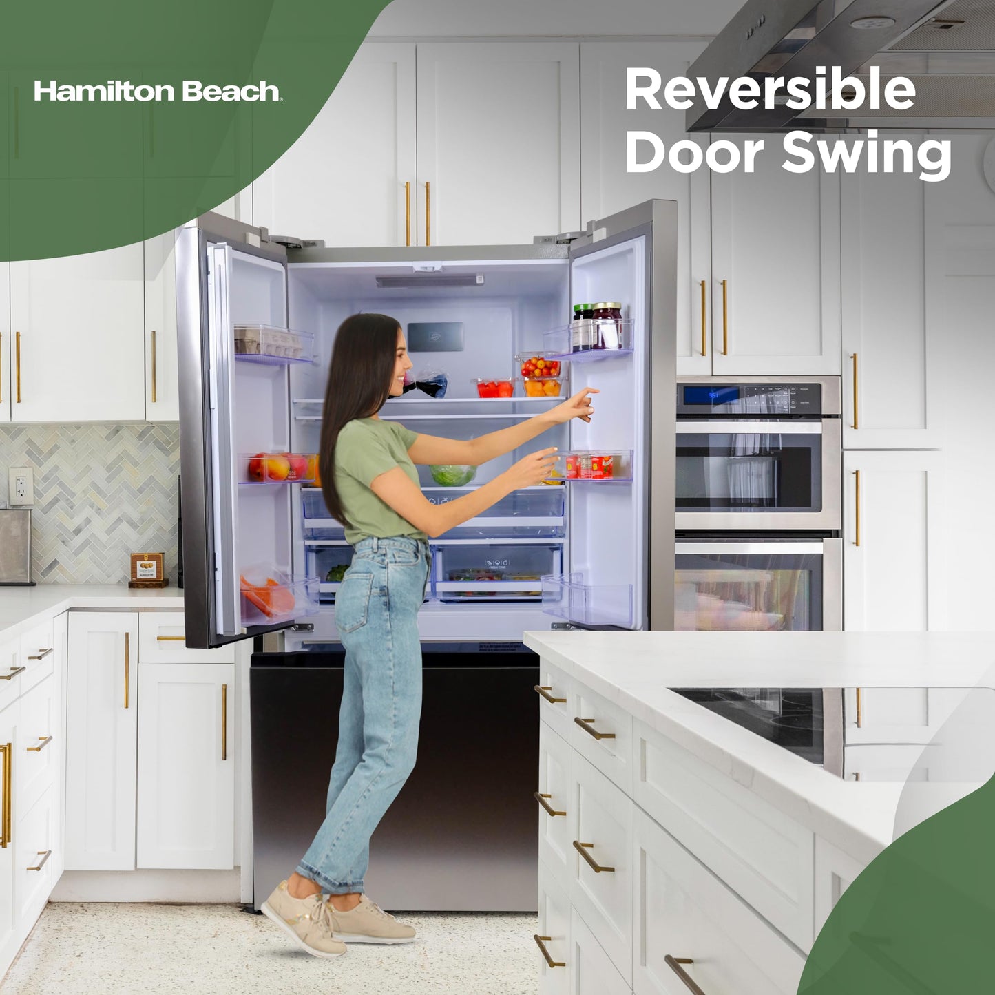 Hamilton Beach HBF1662 French Door Full Size Counter Depth Refrigerator with Freezer Drawer, 16.6 cu ft, Stainless