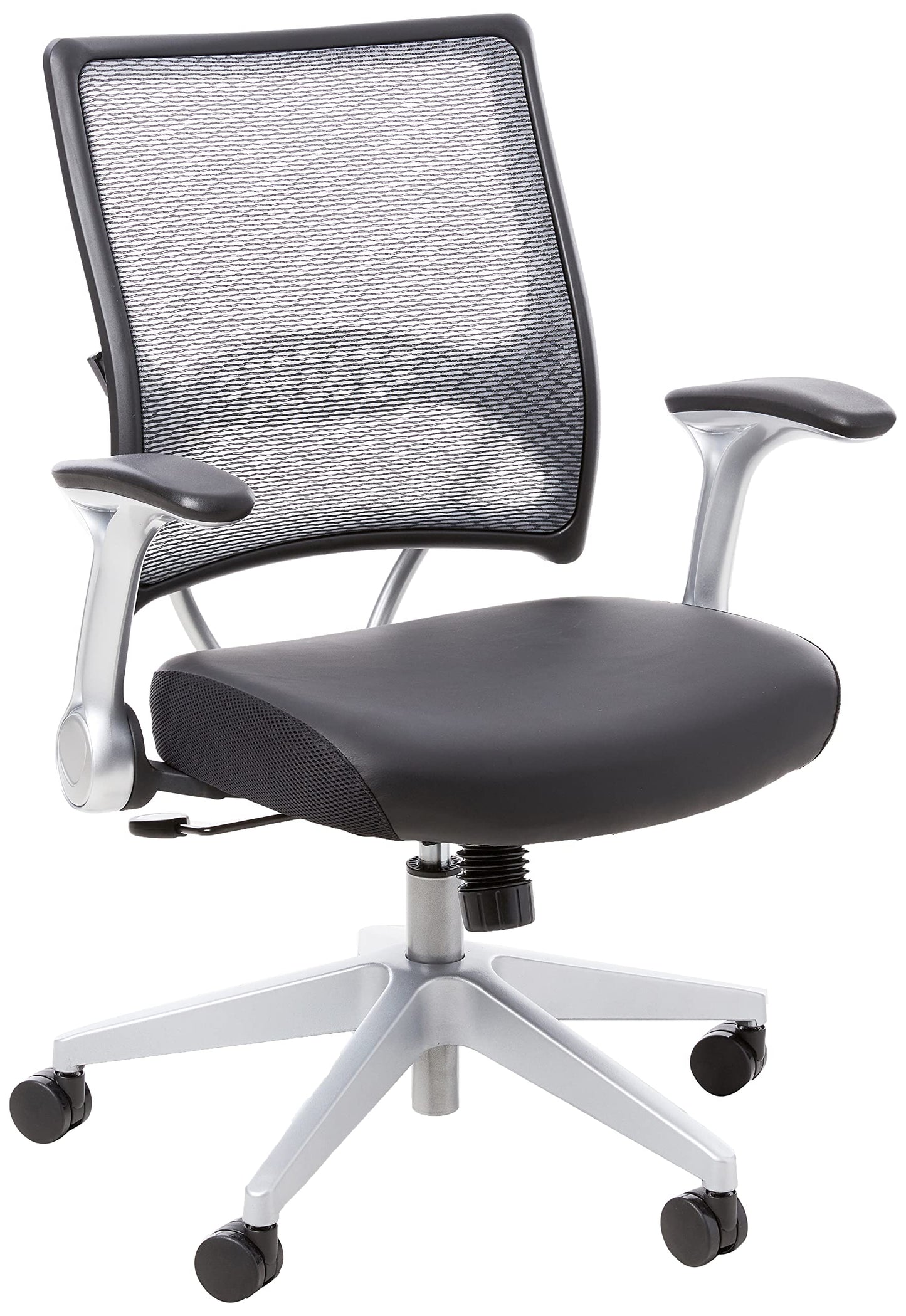 Space Seating 67 Series Light Air Grid Back Office Desk Chair with Padded Seat, 2-to-1 Synchro Tilt Control, Flip Arms, Pneumatic Seat Height Adjustment and Platinum Finish Base, Bonded Leather