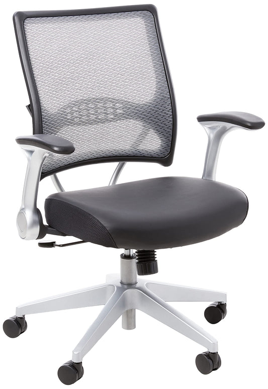Space Seating 67 Series Light Air Grid Back Office Desk Chair with Padded Seat, 2-to-1 Synchro Tilt Control, Flip Arms, Pneumatic Seat Height Adjustment and Platinum Finish Base, Bonded Leather