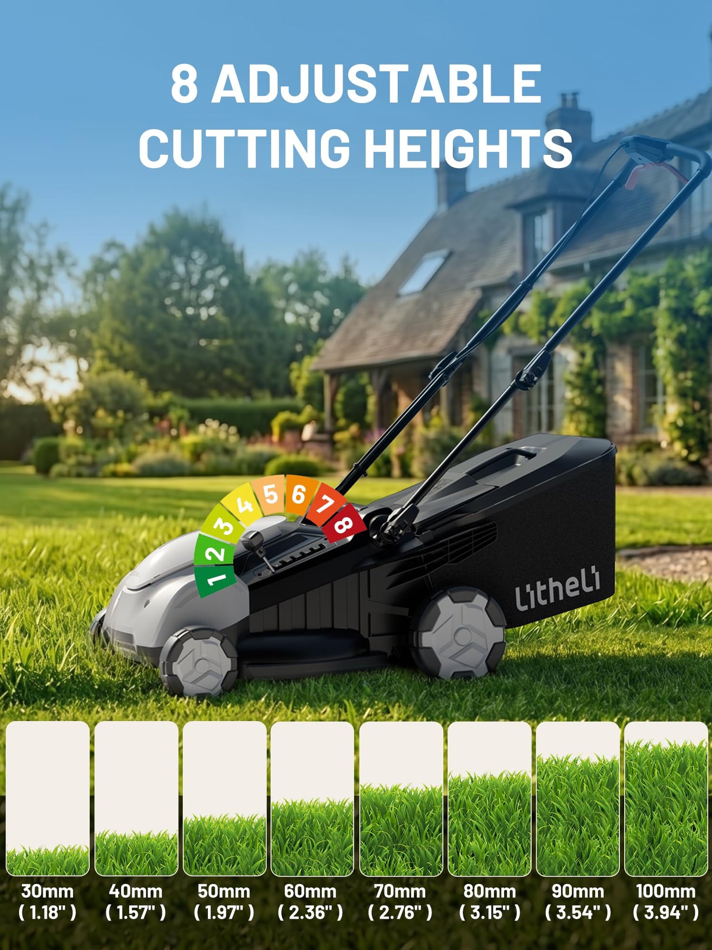 Litheli Self-Propelled Lawn Mower Cordless, 21" Battery Powred Lawn Mower, 2 x 8.0Ah