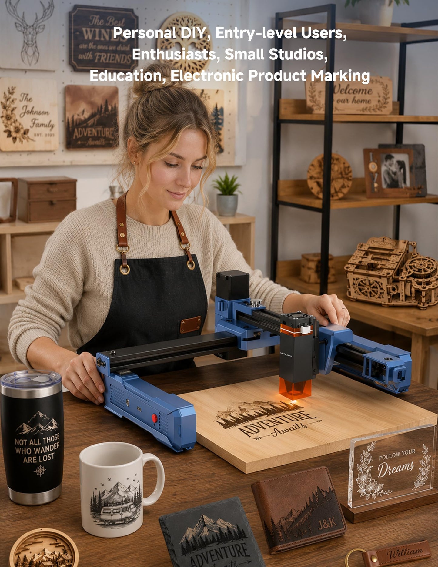 Artilume Laser Engraver 7000mW with APP Control Foldable and Portable Laser Engraver and Cutter Machine 200x150mm Larger Engraving Area for Wood Leather Acrylic, T1