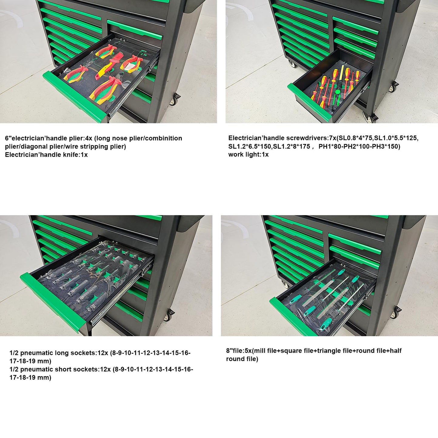 Griplier 14-Drawers Rolling Tool Chest with Wood Workbench,Brake Casters,Lock & Key,Heavy-Duty Steel Tool Cabinet Storage, for Home,Garbge or Workshop Use (14 Drawer + 348 Pieces Tools)