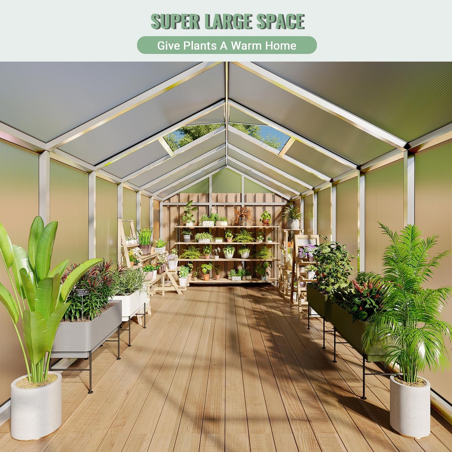 8X12 FT Greenhouse, Greenhouses for Outside, Aluminum Frame Polycarbonate Panels with Sliding Lockable Door and Ajustable Roof Vent, Spacious Walk-in Design for Backyard, Garden, Patio, Silver