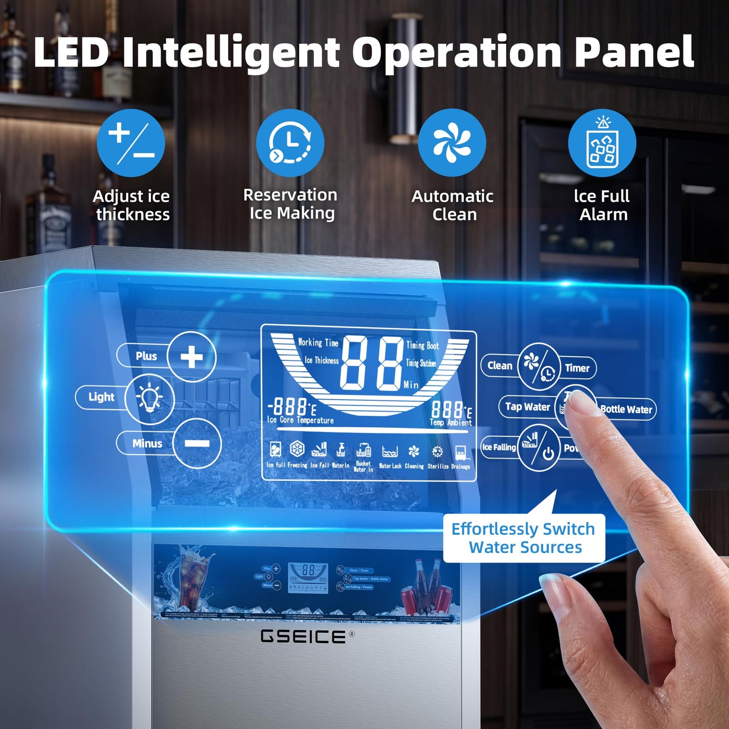 Ice Maker Machine, 100 lbs/24h with 20 lbs Storage, 40 Ice Cubes/15 Mins, ETL FCC, Freestanding Ice Maker with LED Display, 24H Timer, Smart Reminder, Self-Cleaning, for Home Bar Restaurant