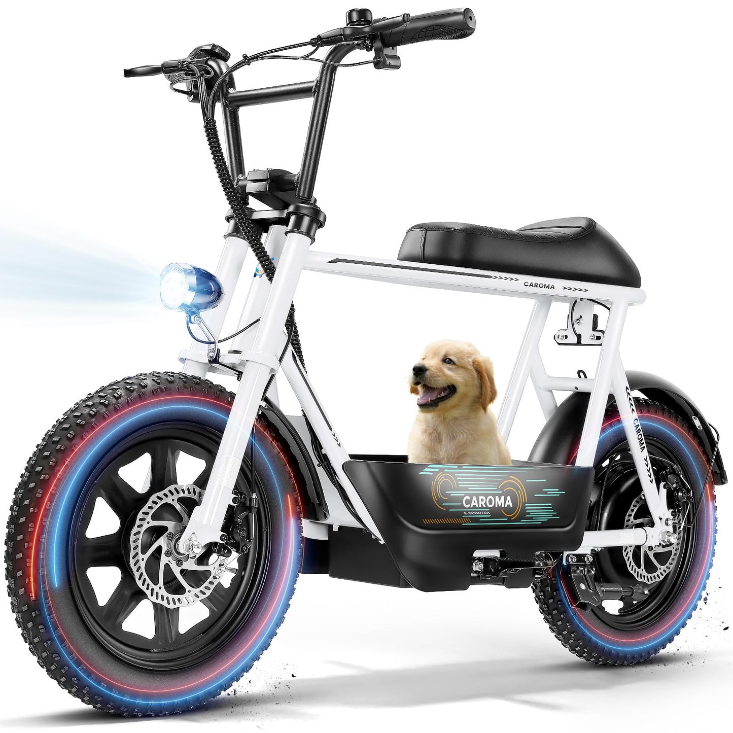 Caroma Peak 560W Electric Scooters with Seat for Adults, 16" Fat Tire for All-Terrain, 15Miles Max Range, 20mph Top Speed, Commuter Escooter for Adults&Teens, Motorcycle Style with Carry Basket,White