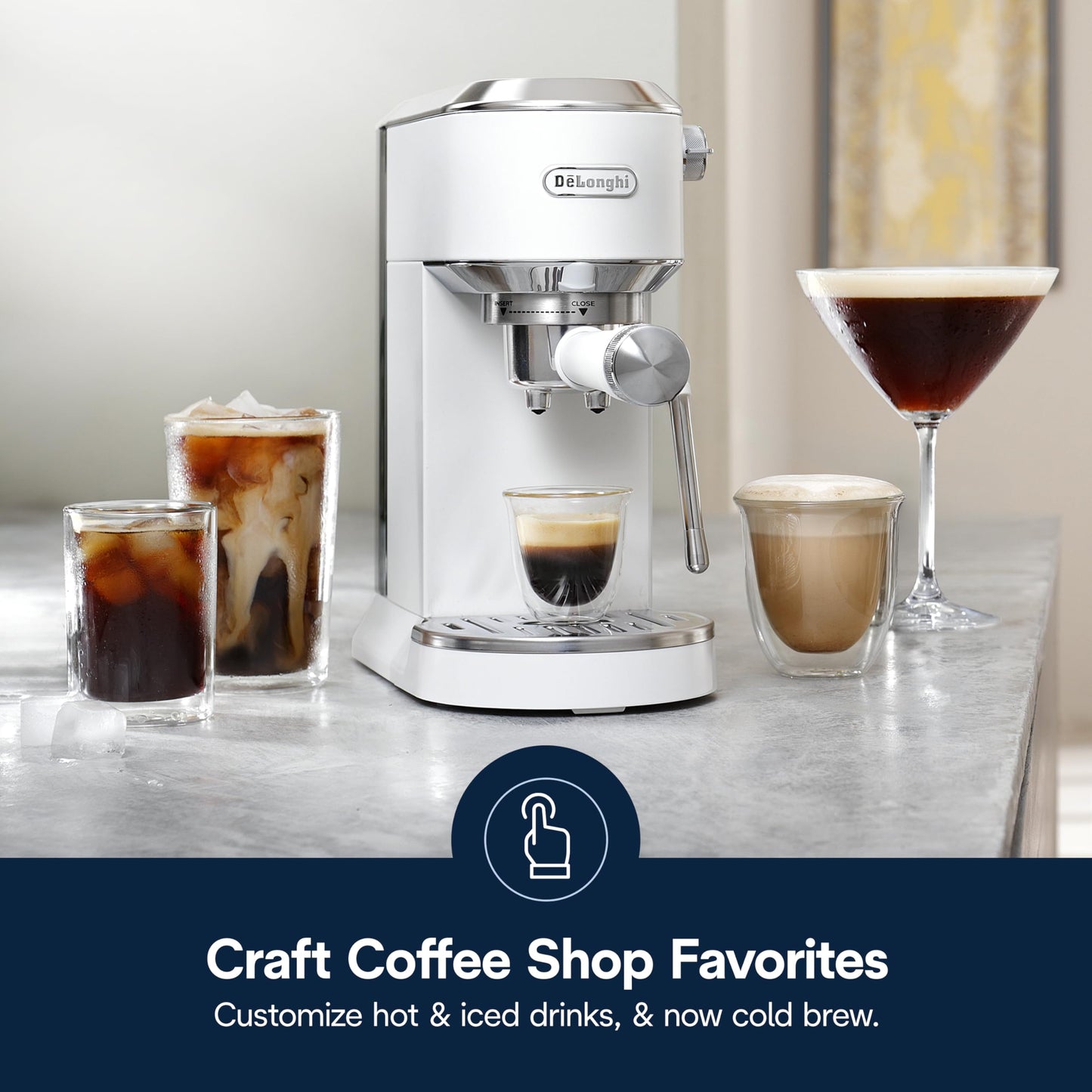 De'Longhi Dedica Duo Compact Espresso Machine - Cold Brew Coffee Maker with Milk Frother Wand- for Espresso, Hot & Iced Coffee, Cappuccinos, Lattes & Home Barista Brewing, Vanilla