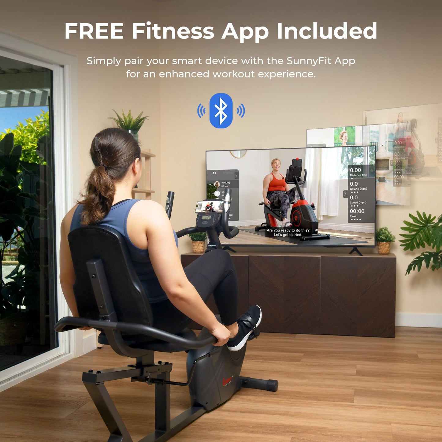 Sunny Health & Fitness Heavy-Duty Recumbent Smart Bike, Wide Cushioned Seat & Back, Cycling Workout Machine, Bicycle Exercise for Adult/Seniors at home, Free SunnyFit App - SF-RB4616SMART