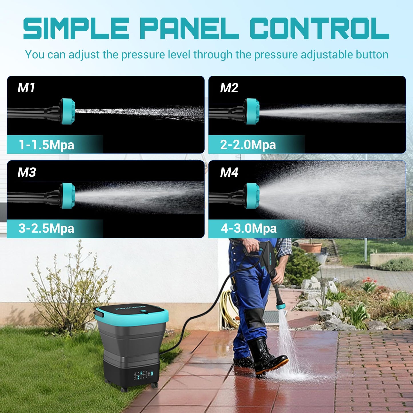 Cordless Washer,Foldable Washer with 2x5.0Ah Battery, 4 Adjustable Model, 4.5Gal Tank 10FT Hose, 6-in-1 Nozzle for Car Washer,Patio,Camping