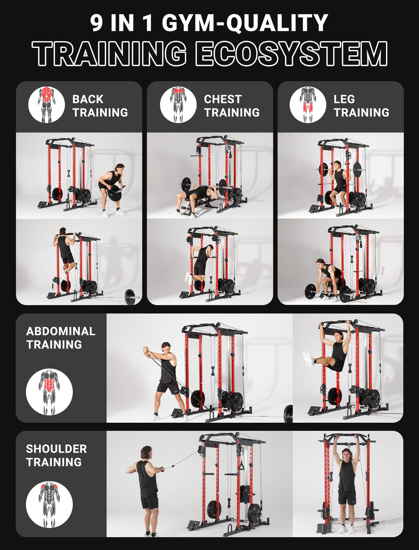 YOLEO Smooth Pulley System Power Cage, Adjustable Cable Crossover Power Rack, Multi-Functional Cable Machine for Home Gym (Power Cage)