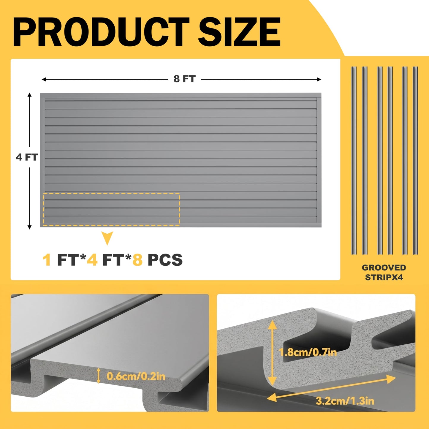 RORA Slat Wall, 4x8 ft Slatwall Panel, Grey Garage SlatWall Storage Systems