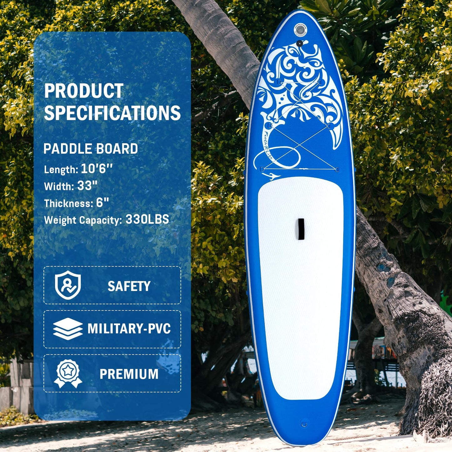 FEATH-R-LITE Inflatable Paddle Board Stand Up Paddleboards for Adults SUP with Premium Accessories Pump, Adjustable Paddle, Leash, Three Fins, Backpack (Dark Blue)