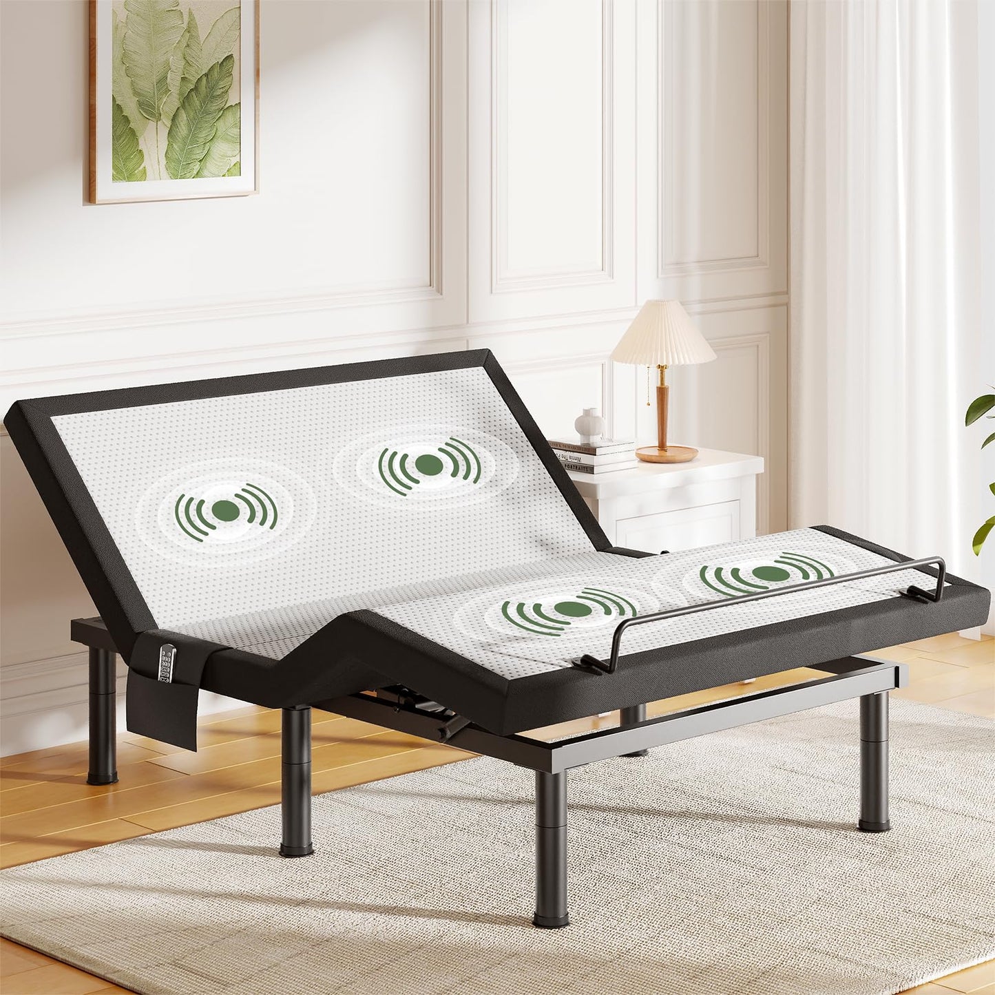 DOMIA Full Adjustable Bed Frame with Massage, Electric Bed Base with Head & Foot Incline, USB Ports & LED Night Light, Side Pocket, Wireless Remote, 3 Height Options, Zero Gravity, Easy Assembly