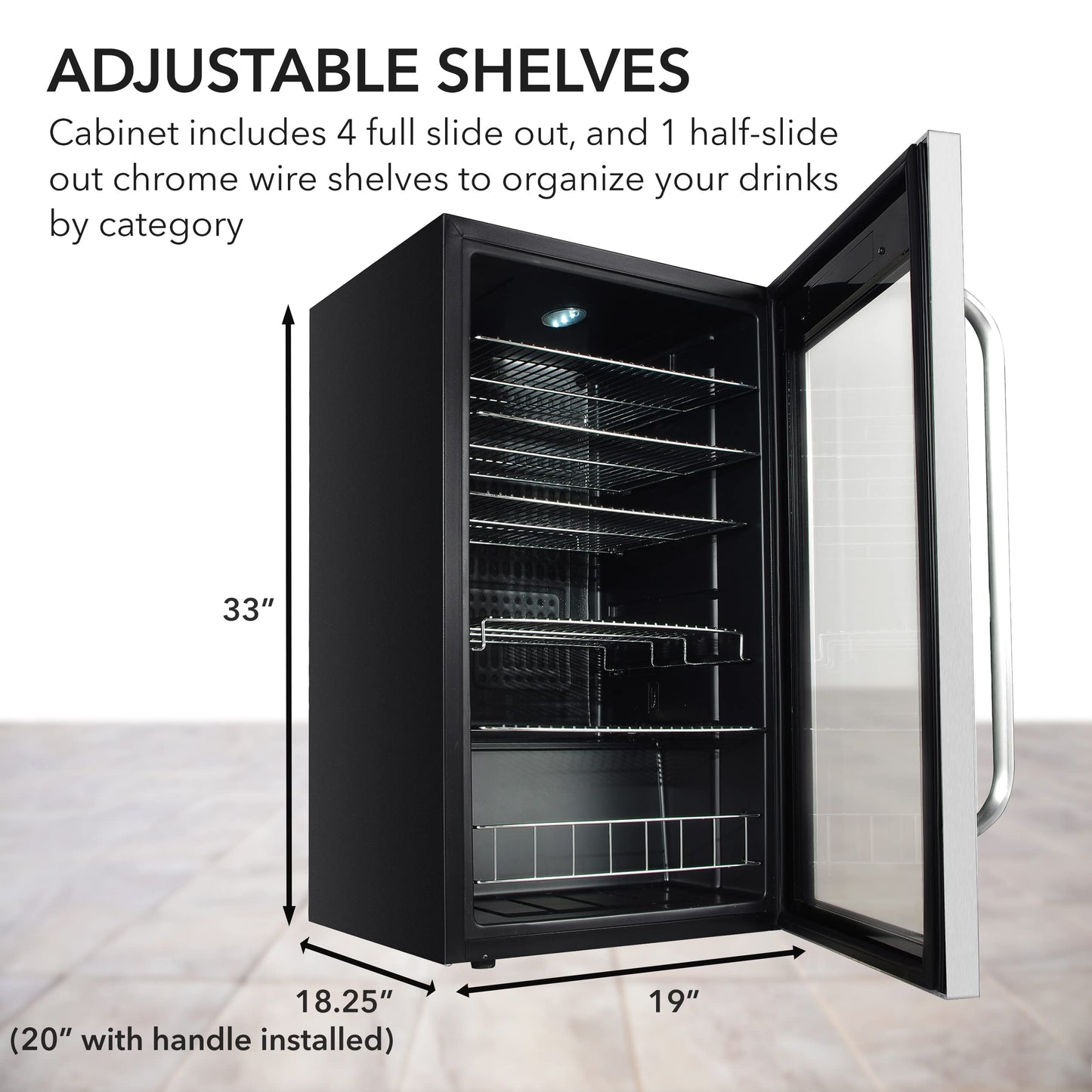 Whynter Beverage Refrigerator with Double-Layer Glass Door, 136-Can 3.4 Cu. Ft. Drink Mini Fridge with Lock & Digital Control, BR-1211DS, Stainless Steel