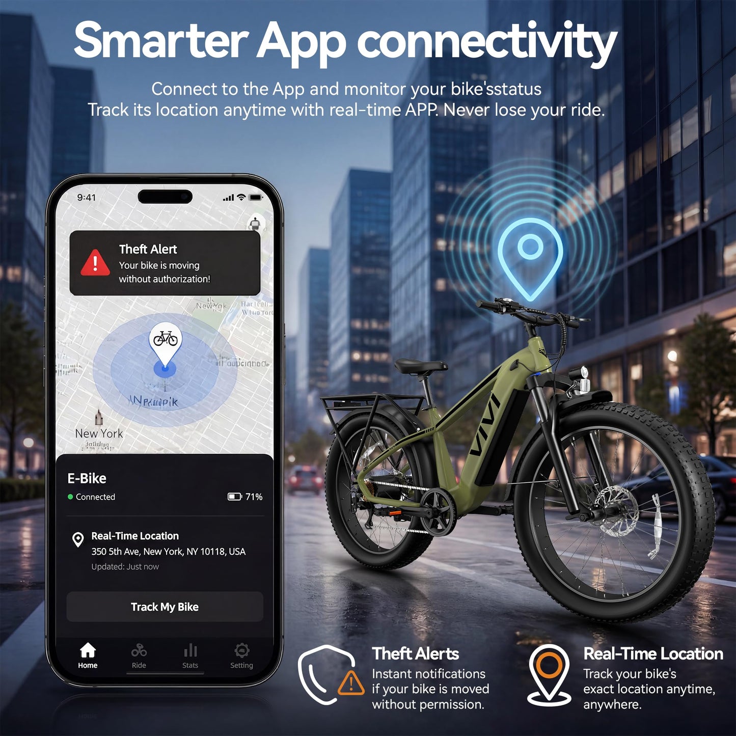 Vivi ACEpro Fat Tire Electric Bike for Adults, 26" x 4.0" Mountain e Bike, 749W Reated Motor with 19.98 MPH e-Bike, 48V 15Ah Big Battery, Dual Hydraulic & Location App, SGS Certified