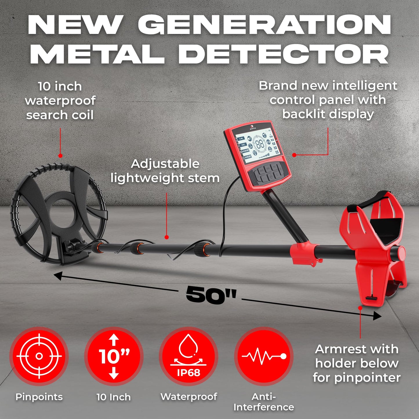 RipTic Metal Detector for Adults with Pin Pointer - Waterproof Metal Detector, Pinpointer with 5 Modes, Headphones, Bag, Dagger,Adults Professional, Beach, ip68 Coil,Gold Detector