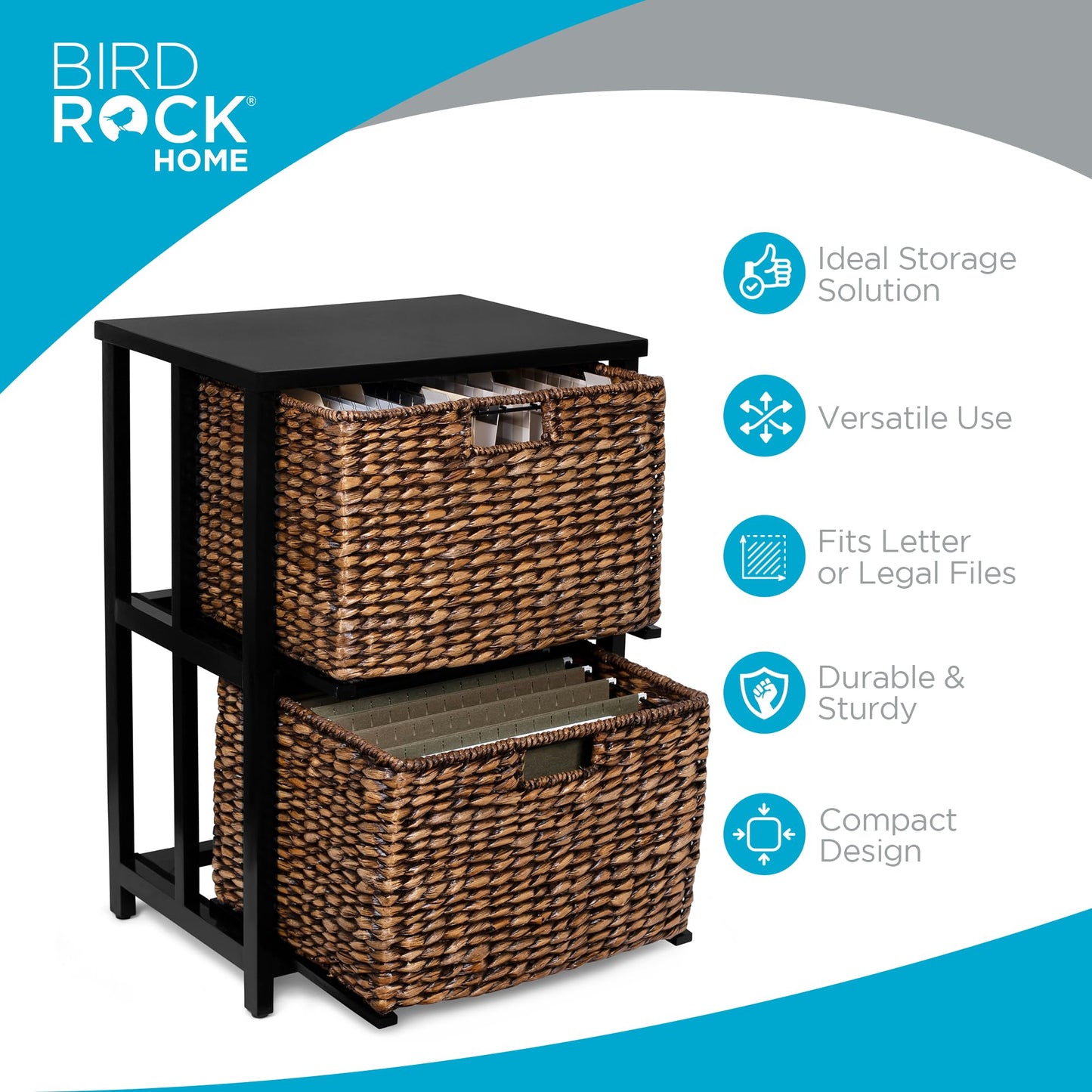 BIRDROCK HOME 2 Tiered File Cubby w/Wood Top - File Cabinet, Home Office Storage, Nightstand, Decorative Wooden Organizer | Desk, Modern Table, Shelves, Side Table, Craft Furniture - Brown Wash
