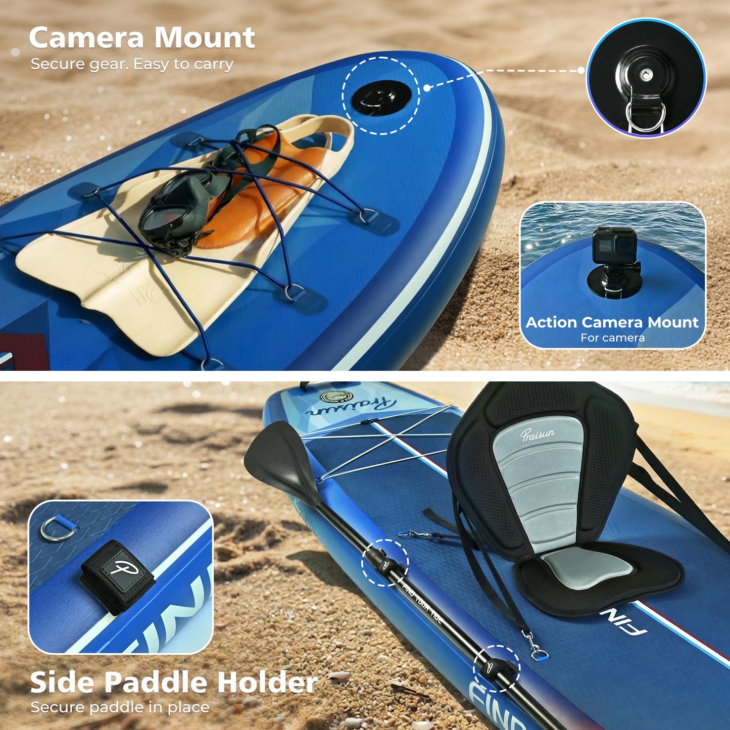 PRAISUN 12’ x 35” Inflatable Paddle Board, 450lbs Extra Wide Stand Up Paddleboard for Youth/Adults of All Skill Levels, Stable SUP with Seat & Full Kit, for Fishing, Yoga, Lake & Ocean, Blue