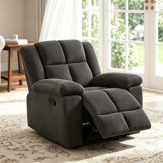 Trygoal Manual Recliner Chair, Nursery Chair, Linen Recliner Chair for Adults, Lazy Boy, Gaming Recliner with Overstuffed Arms, Suitable for Home Theater, Living Room, Bedroom, Dark Grey