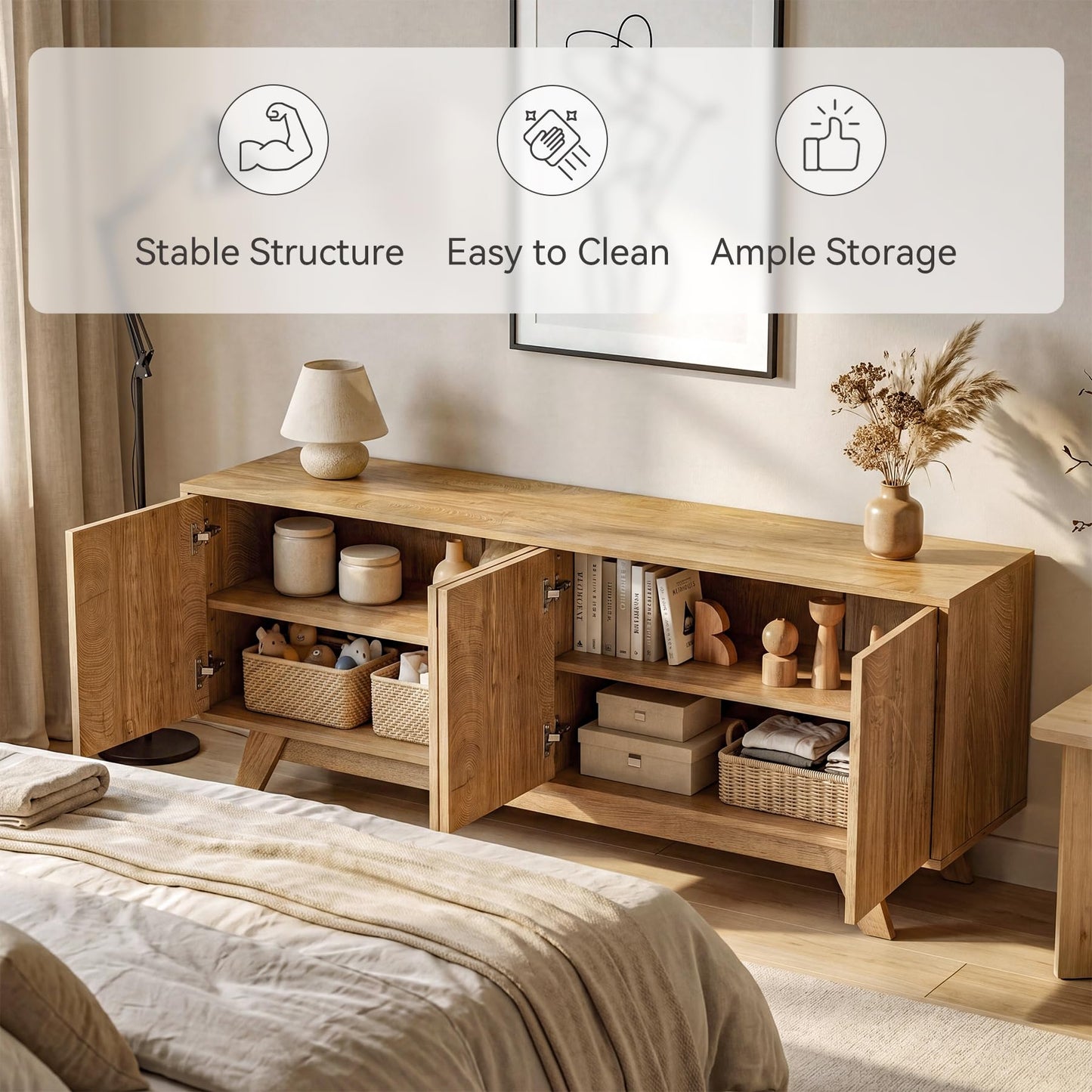 LITTLE TREE TV Stand for 55 65 70 Inch TVs, Farmhouse Entertainment Center