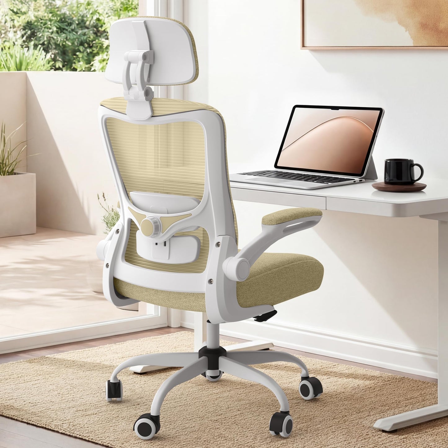 Ergonomic Office Chair, High Back Mesh Office Chair with Adjustable Lumbar Support, Flip-Up Armrests, Swivel Computer Desk Chair for Home Office