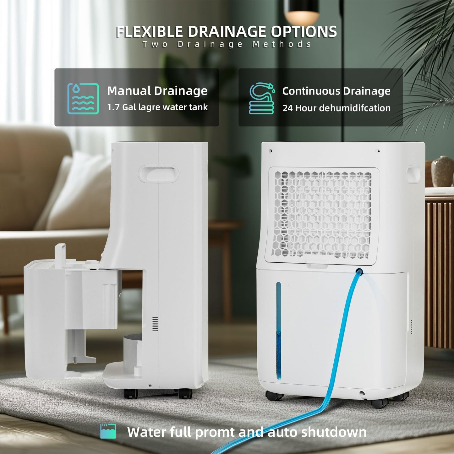 5000 Sq.Ft Dehumidifier for Basement with Drain Hose, 80 Pint Dehumidifiers for Home with Large 6.5L Water Tank,24H Timer,Child Lock,Defrost,Silent,4 Modes Operation Auto Shut-off(80 Pints)