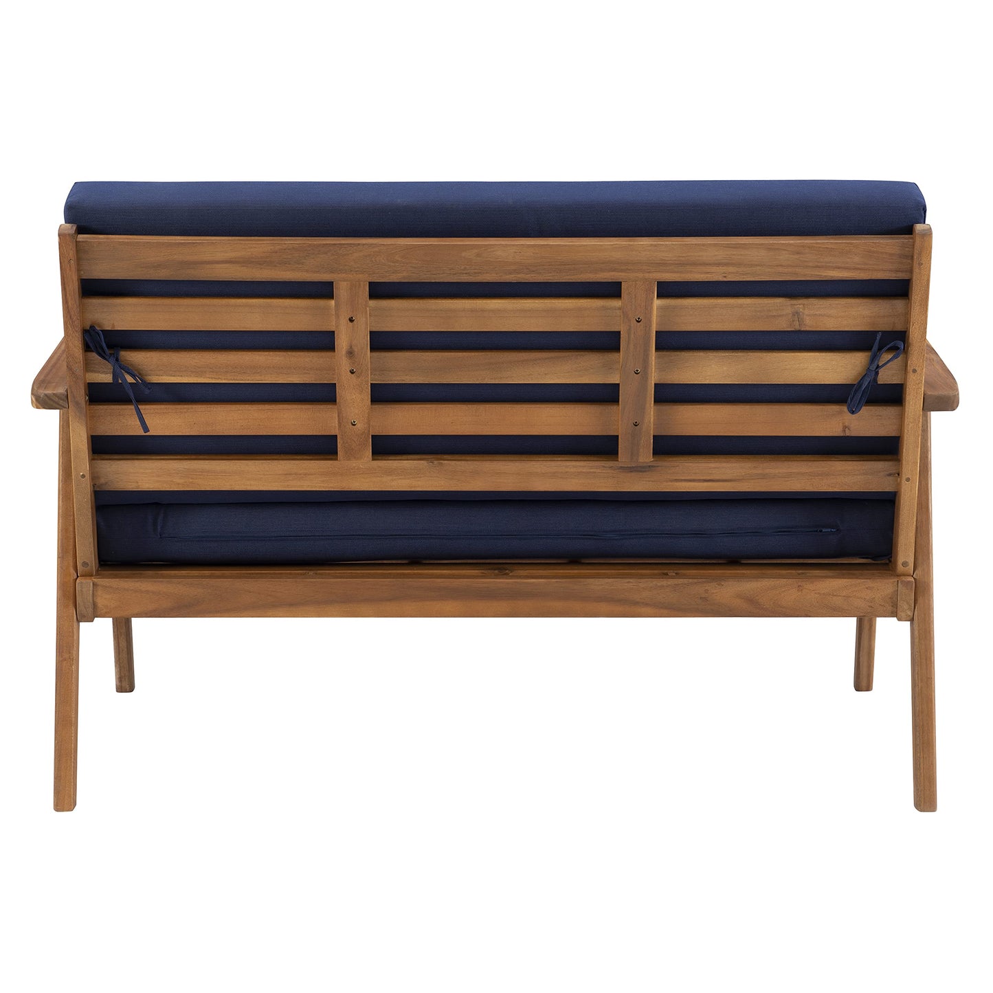 Linon Rosemary Solid Acacia Wood Four Piece Outdoor Chat Set with Blue Removable Cushions
