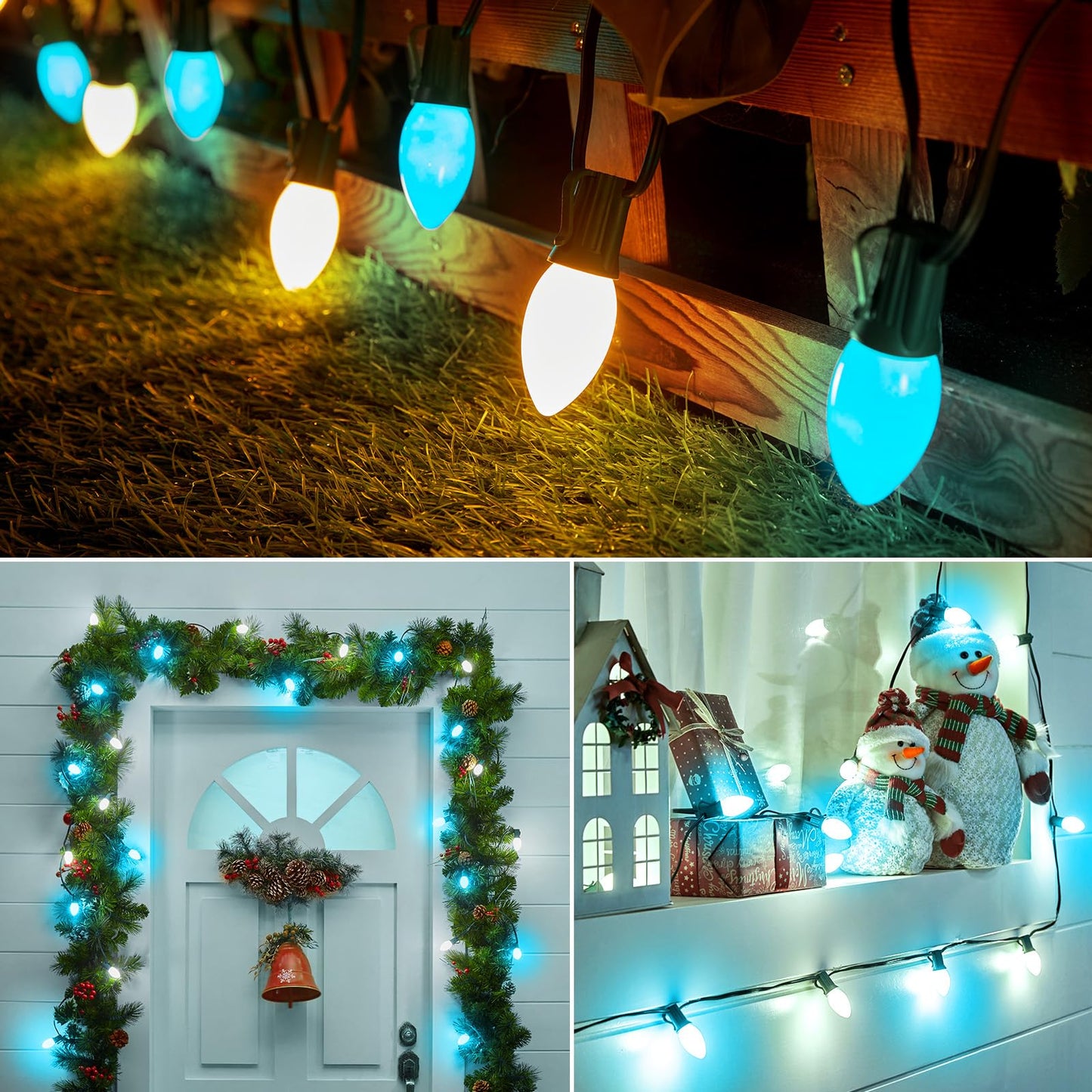 Minetom C9 Christmas String Lights, 50FT, Blue and White, E17 Base, Indoor/Outdoor Decor