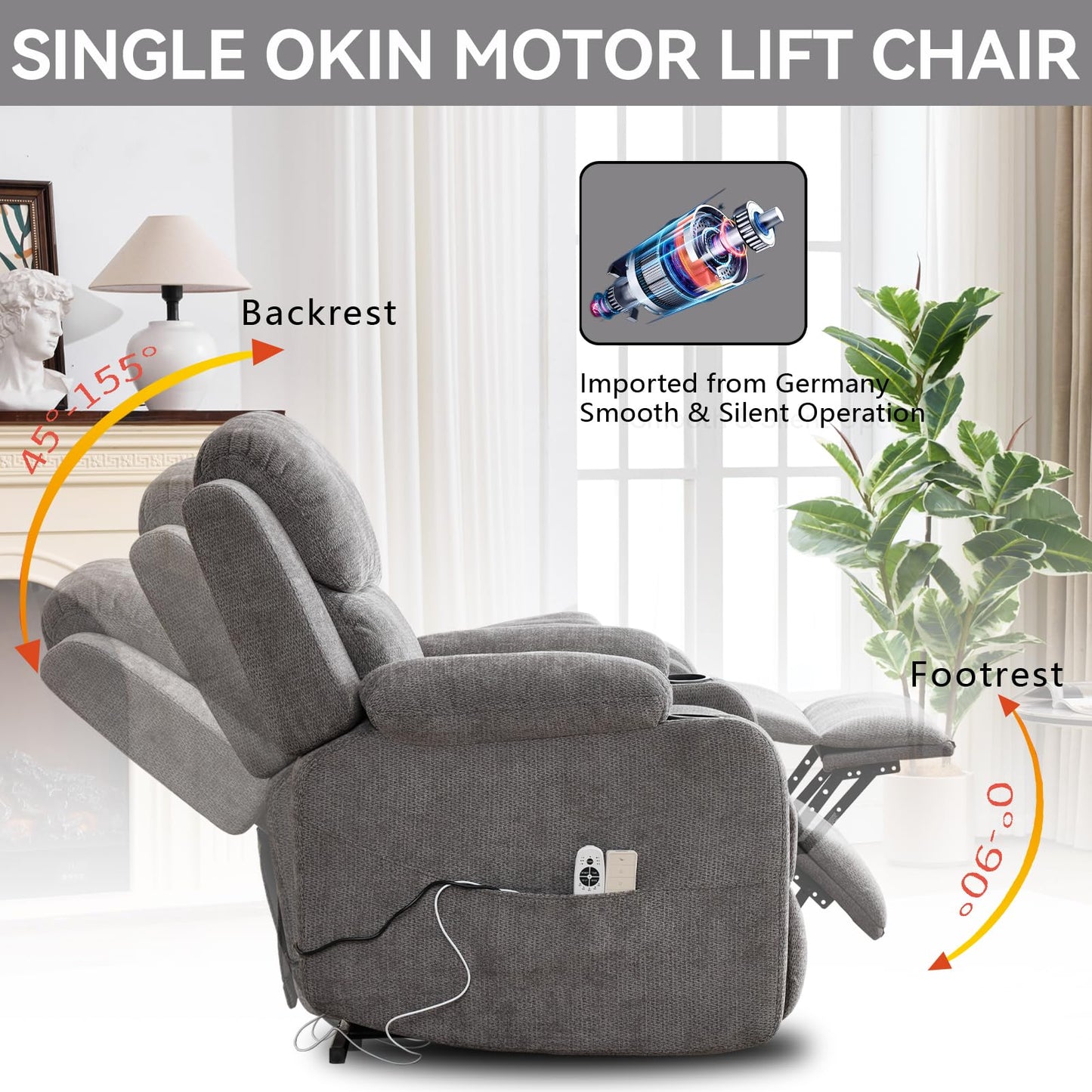 Eafurn Power Lift Recliner Chair for Elderly with Massage and Heat, Heavy Duty Electric Living Room Reclining Chair with 8-Point Vibration & Lumbar Heating, Dual USB Ports, 2 Cup Holders