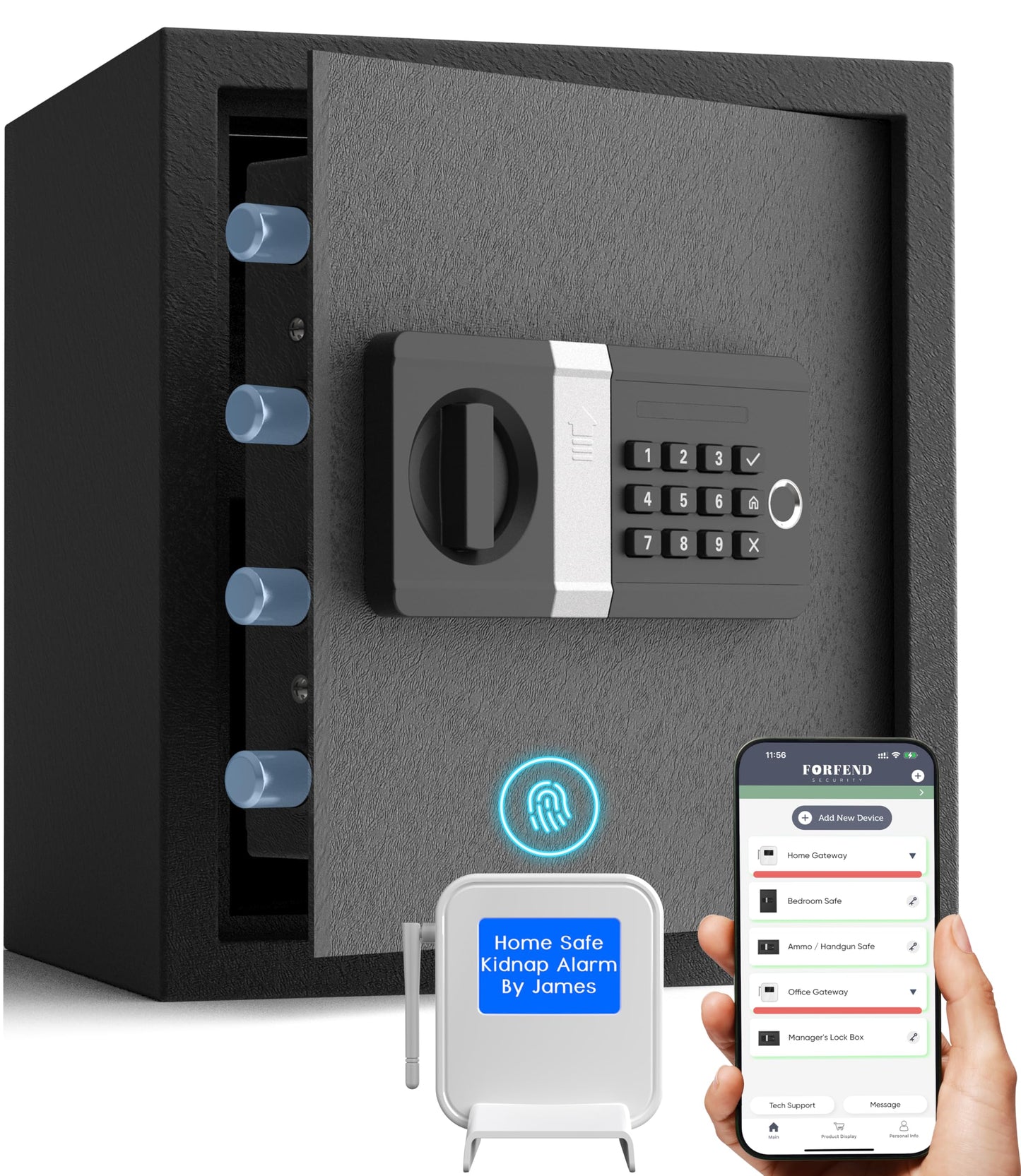 FORFEND Smart Fingerprint Safes | WiFi Safe Box App Unlock/Alarm | Voice Command, Kidnap SOS Alarm, Tamper Proof, Frozen Mode | Biometric Caja Fuerte Money Lockbox History Track Remote Live Monitor