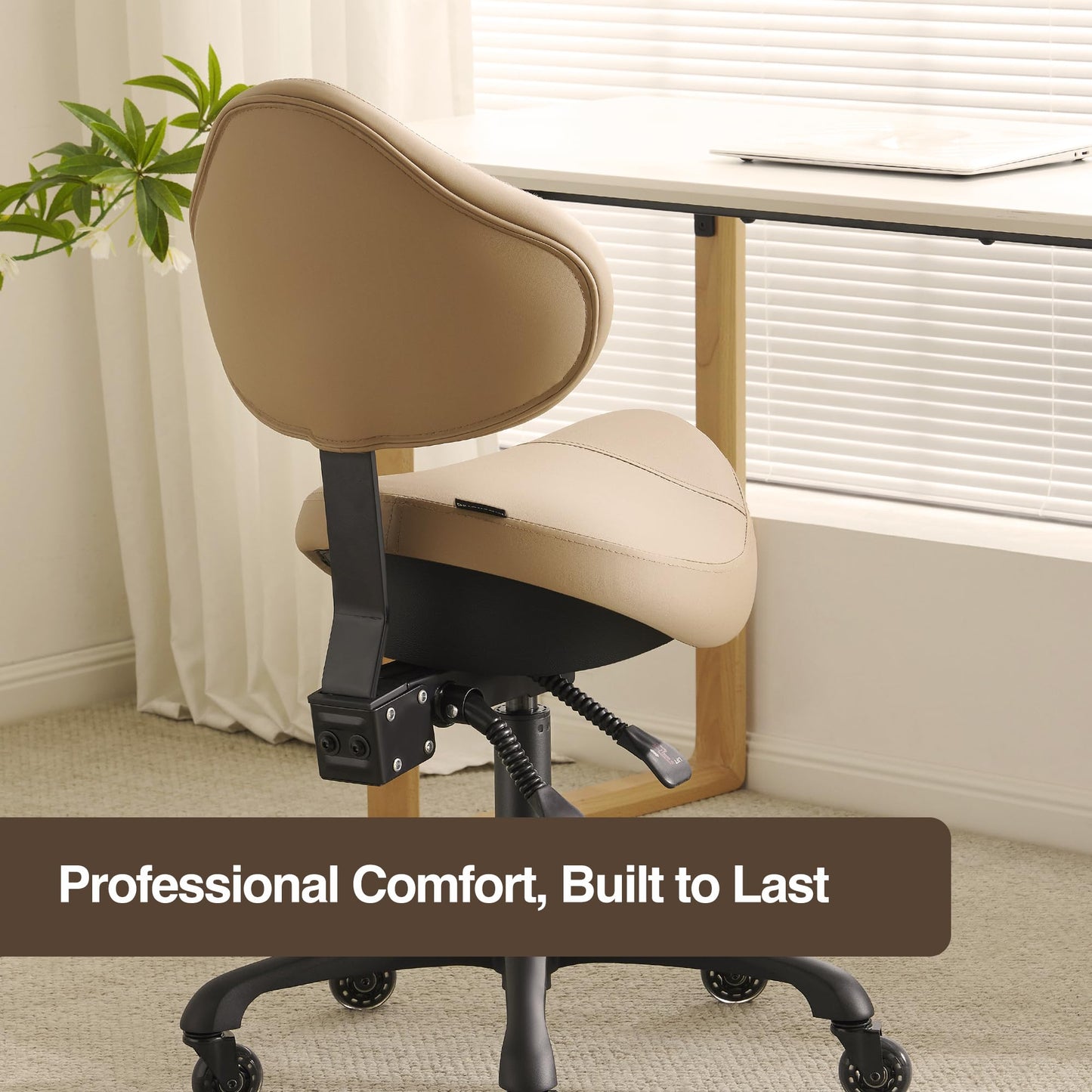 DR.LOMILOMI Pneumatic Swivel Rolling Saddle Chair with Wheels and Ergonomic Back Support for Hair Stylist, Dental Hygienist, Hygienic Clinic, Spa, Massage, Home, Office - 510 KOA