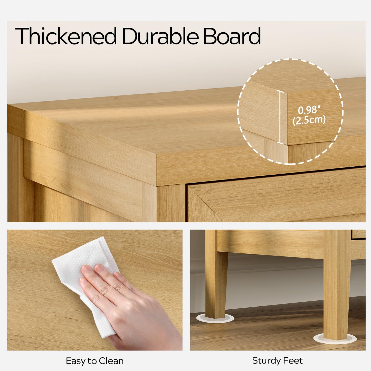 EYYTHUNG Sideboard Buffet Cabinets Set of 3 with Adjusable Shelves, Farmhouse Storage Cabinet, Credenza, Accent Cabinet, Kitchen Coffee Bar Console Table for Living Dining Room, Natural Oak