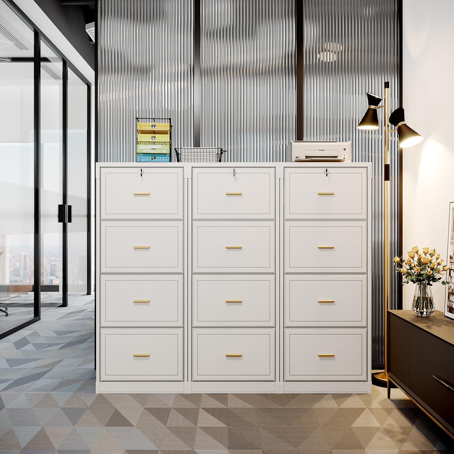 LITTLE TREE 4-Drawer File Cabinet with Lock, Large Vertical Storage Cabinet, Secure Space-Saver for Home Office, Compatible with A4/F4/Letter/Files, Filing Cabinets for Home Office (White, MDF)