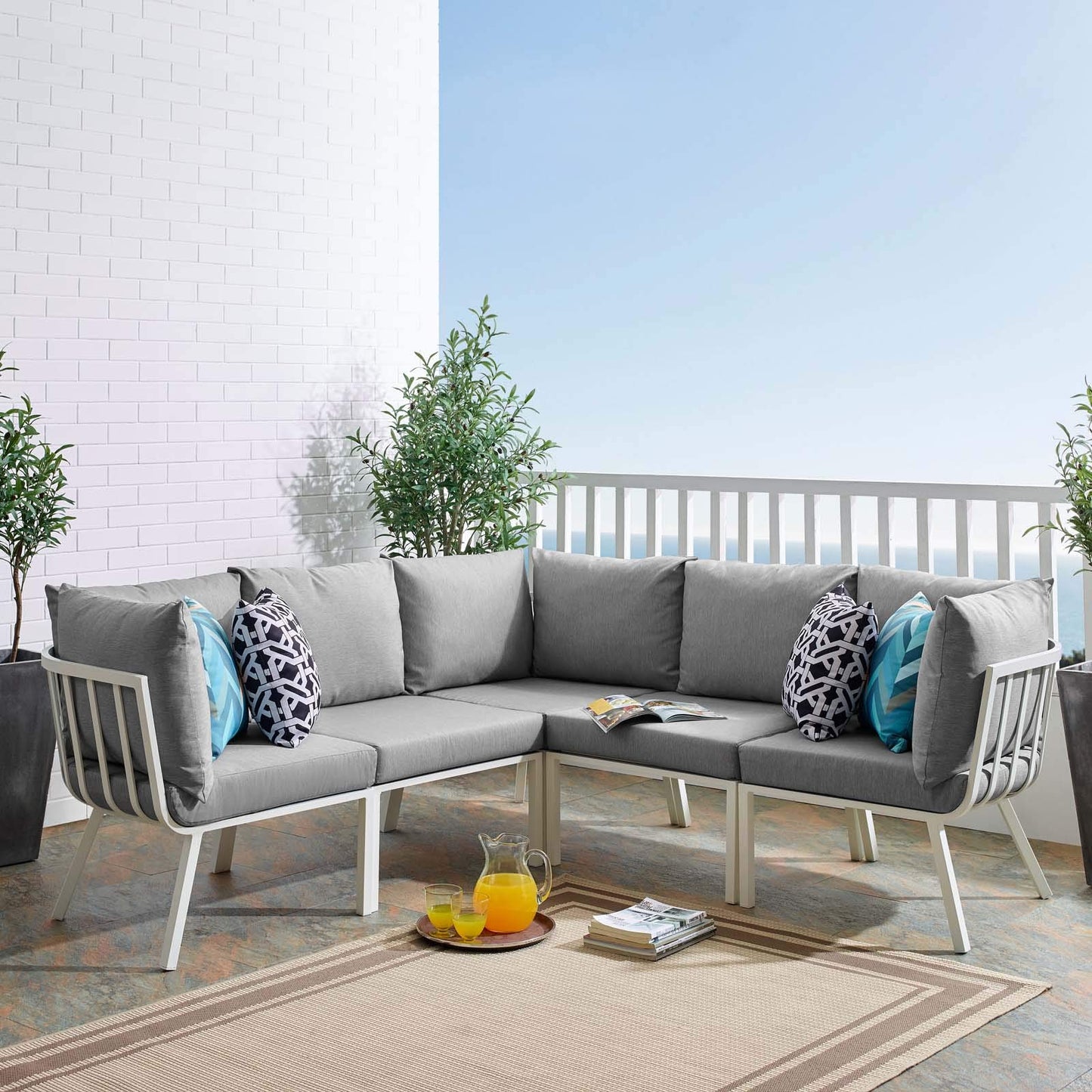Modway Riverside Outdoor Patio Conversation Set, 85. 5" L x 85. 5" W x 28" H, White Gray