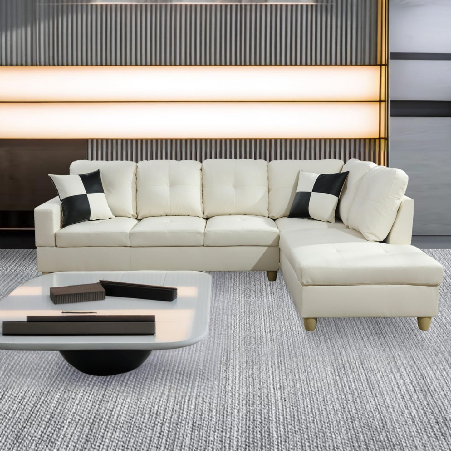NicBex Sectional Couches for Living Room 2-Piece Modern Sectional Sofa with Right Chaise Classic L-Shape Sectional Couch Leather Upholstered Sofa Couches for Living Room, Office, Bright White