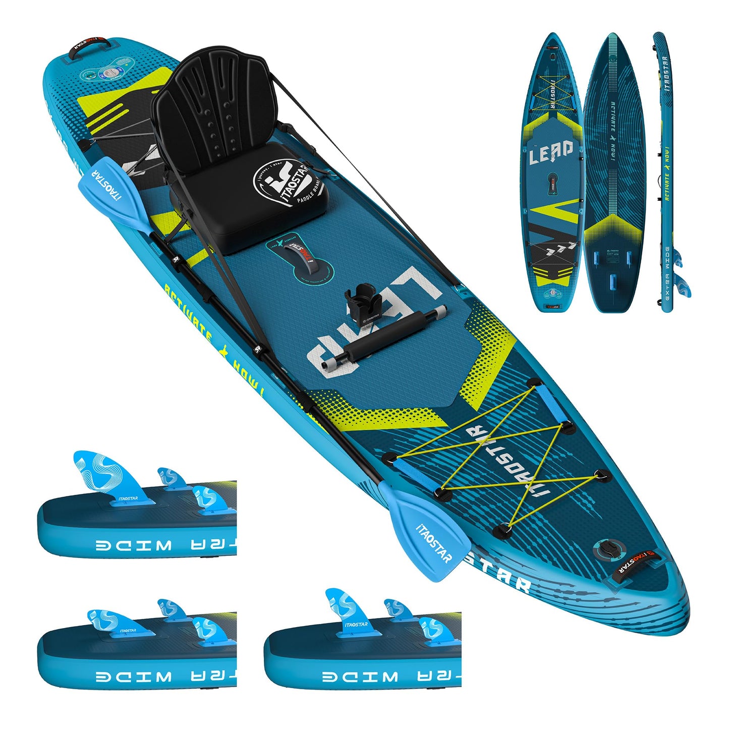 iTAOSTAR Lead 12' × 35" Inflatable Stand Up Paddle Board with Seat, Extra Wide SUP Board with 5 Fins Stable Design for Familly, Youth, All Skill Levels, Lakes, Oceans & Fishing