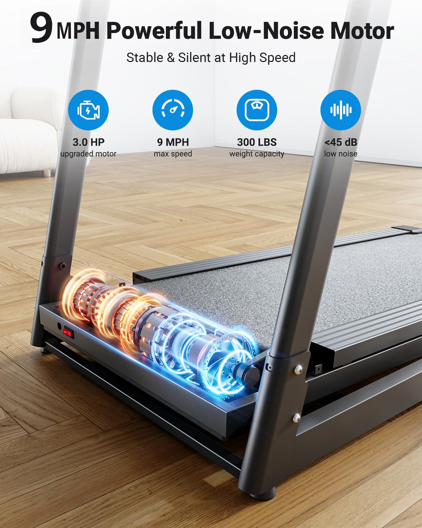 THERUN Treadmills for Home, Running Treadmill with Incline, Foldable Treadmills Heart Rate Sensors, 18″LED Display Manual Incline Adjustment, 3.0HP Treadmill for Indoor Fitness Workouts