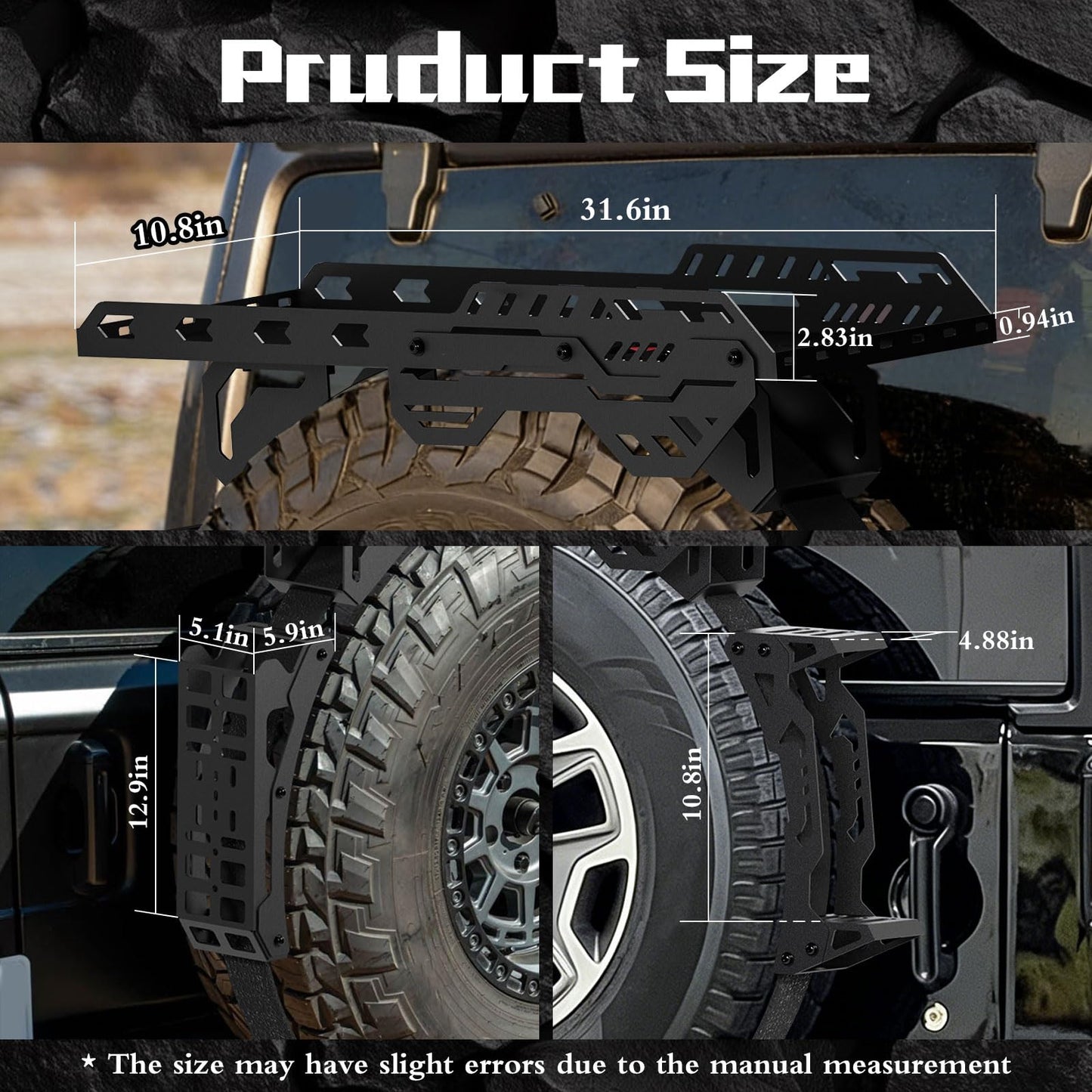 Universal Spare Tire Cargo Basket with Quick Release Spare Tire Mount Rack & Step Ladder | Fits 30"–40" Tires | 3-in-1 Off-Road Storage for SUVs & Jeeps | Compatible with Fuel Cans & Traction Boards