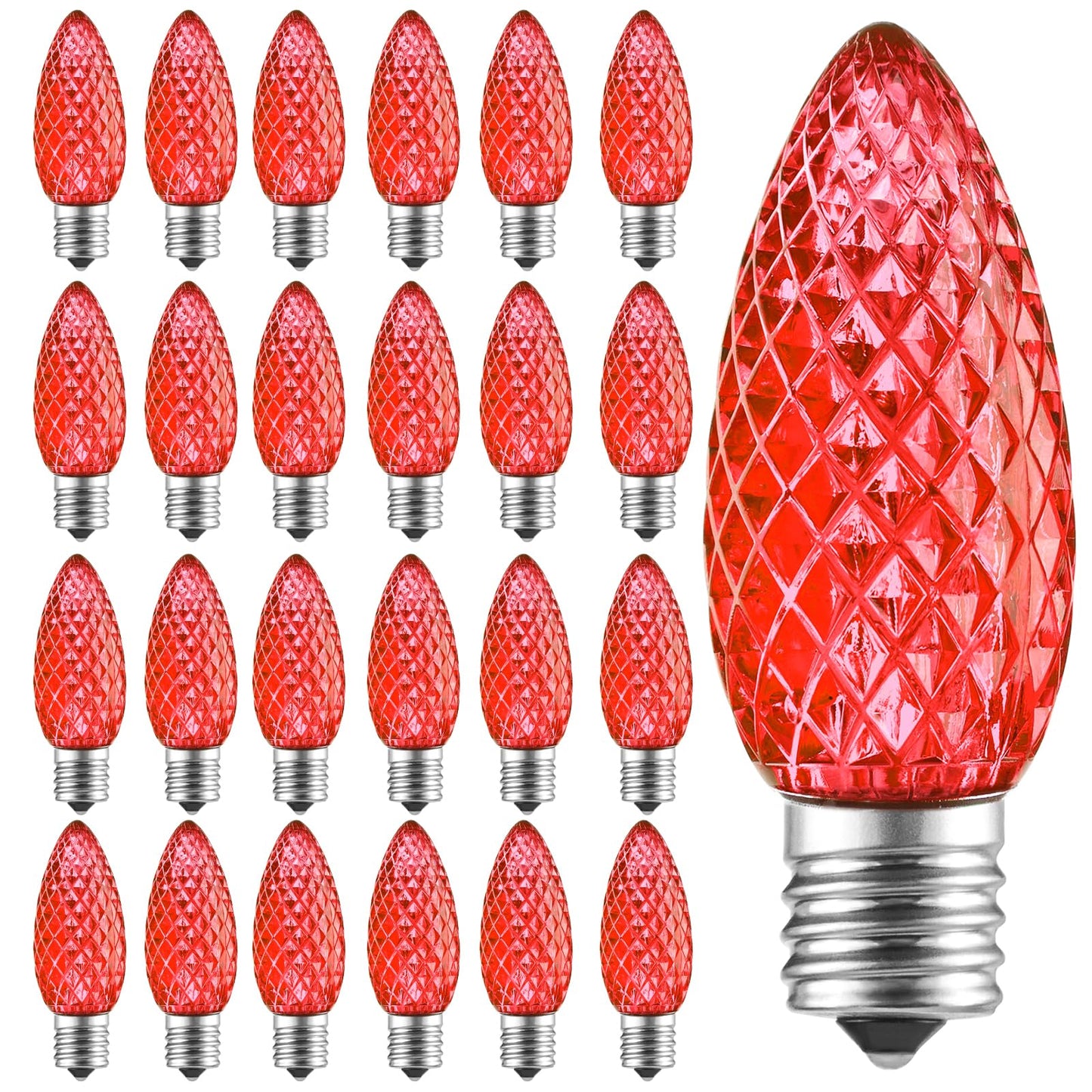 Minetom C9 LED Christmas Light Bulbs, Shatterproof, Dimmable, E17 Base, 50 Count, Red