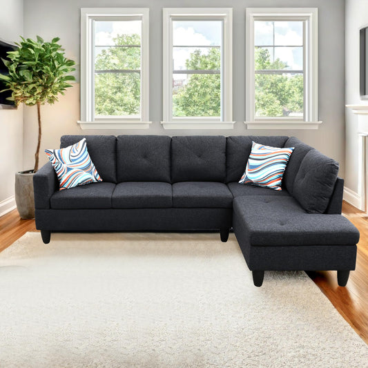 NicBex 97" L Shaped Couch Sectional Couches for Living Room, 2-Piece Linen Modular Sofa with Movable Chaise & Deep Seat for Apartment, Bedroom, Office, Black Grey