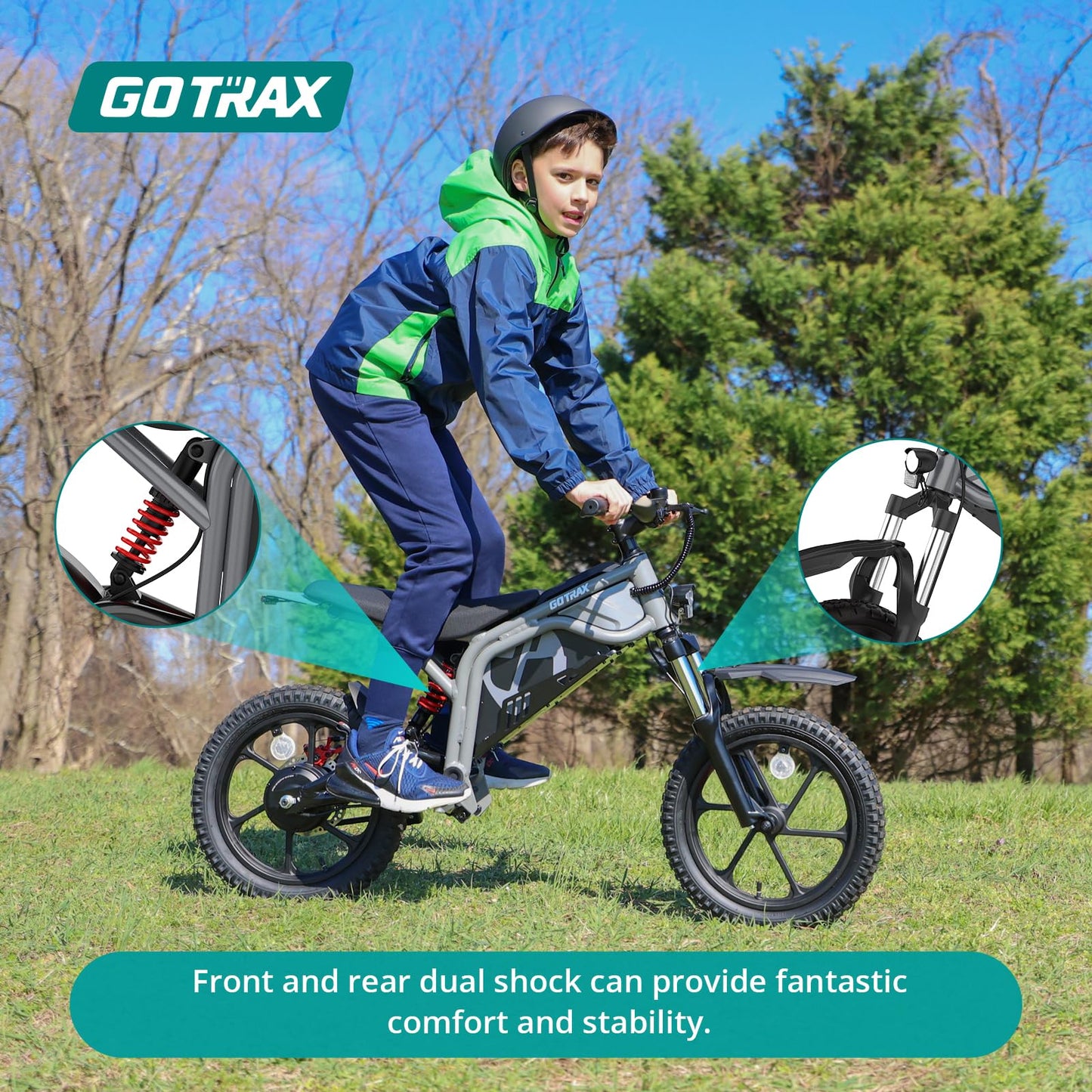 Gotrax Astra Electric Dirt Bike, 16" Pneumatic Tires, Max 16 Mile and 15.5Mph Speed Power by 300W Brushless Motor, Dual Suspension & Disc Brake, Electric Dirt Motorcycle for 47-67inch Height, Black